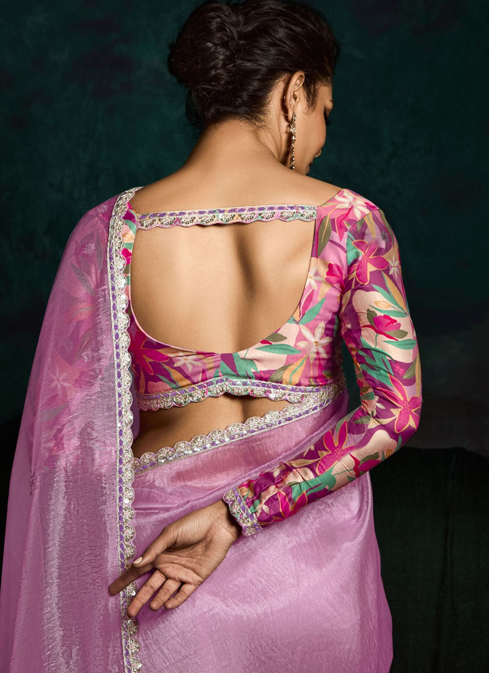 Contemporary Embroidered Lavender, Magenta Fancy Fabric Saree S13454
