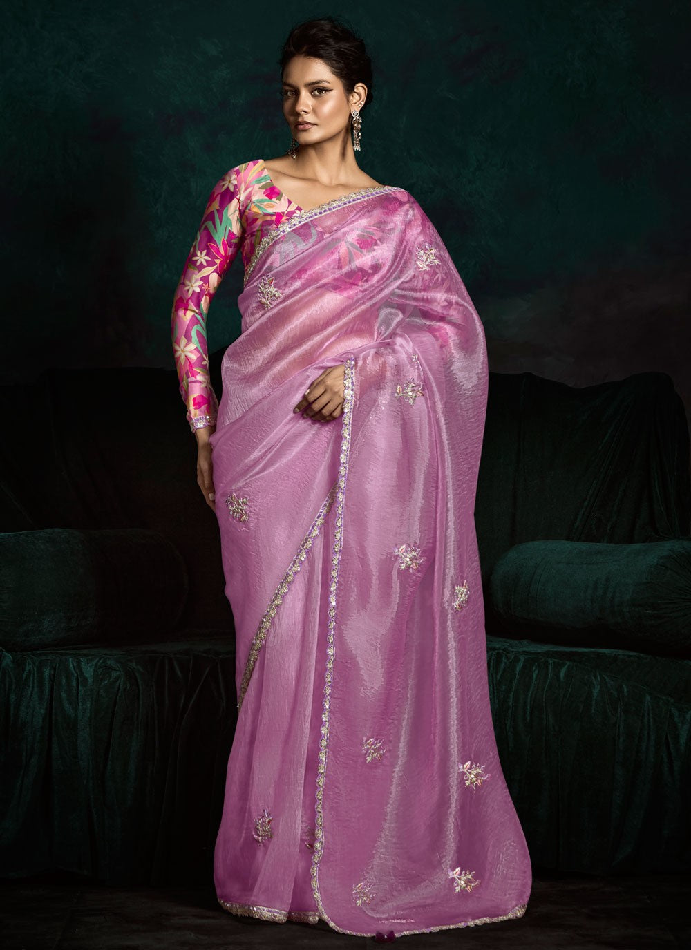 Contemporary Embroidered Lavender, Magenta Fancy Fabric Saree S13454