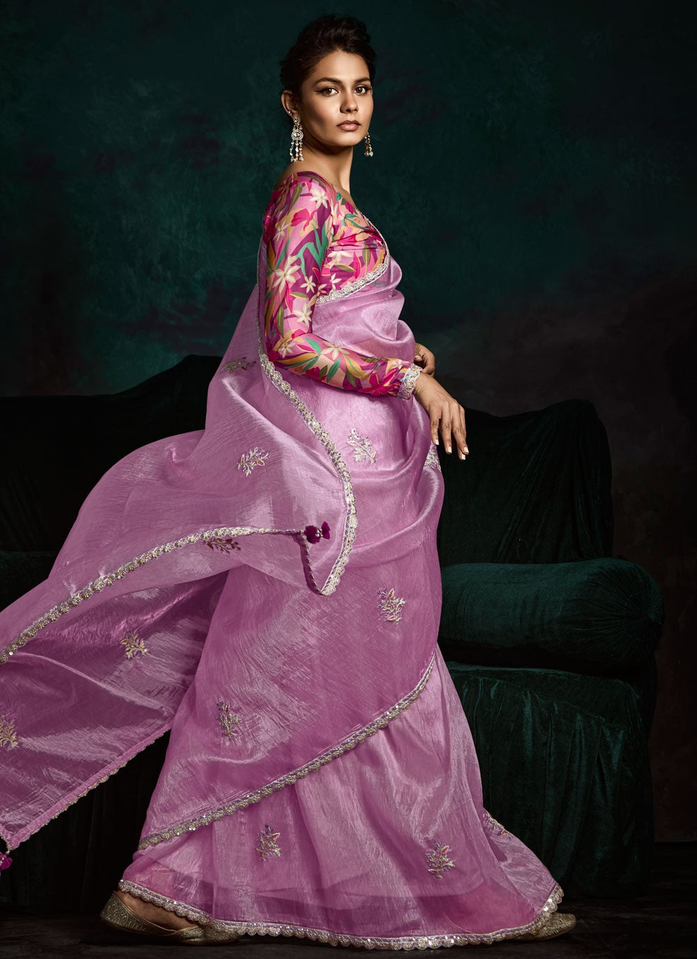 Contemporary Embroidered Lavender, Magenta Fancy Fabric Saree S13454