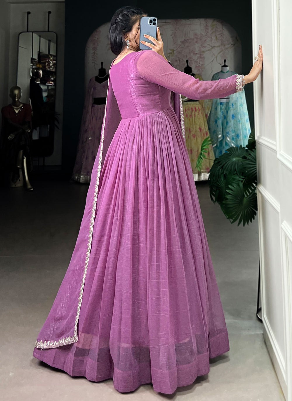 Embroidered Crush Lavender Gown G1954