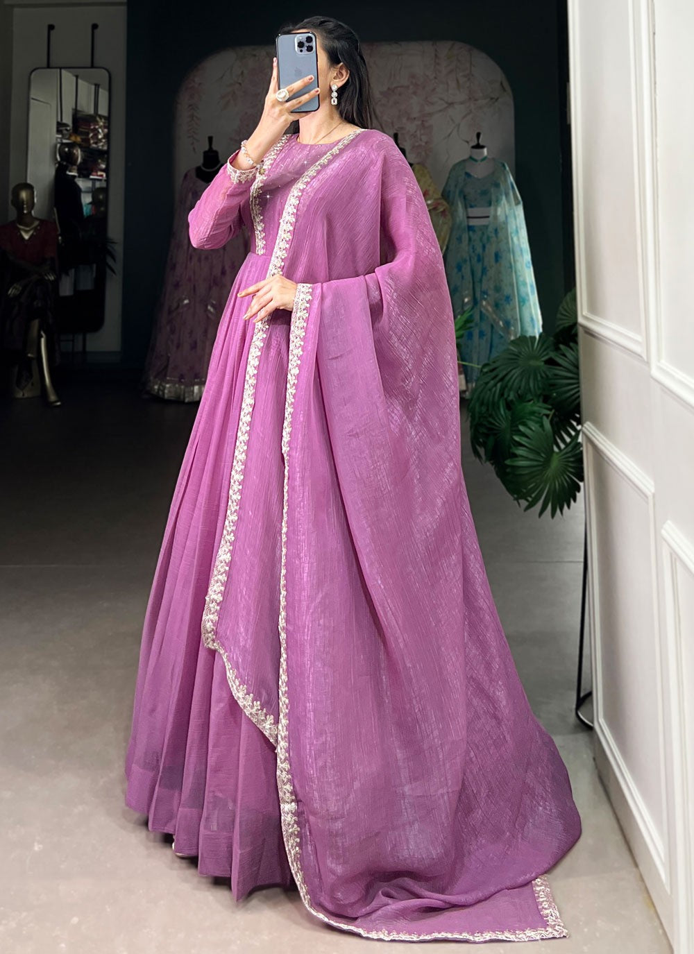 Embroidered Crush Lavender Gown G1954