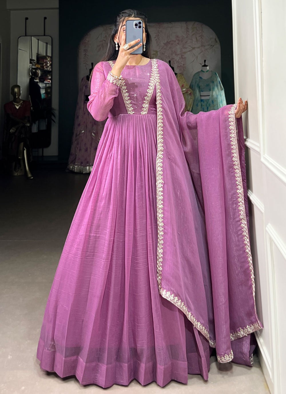 Embroidered Crush Lavender Gown G1954