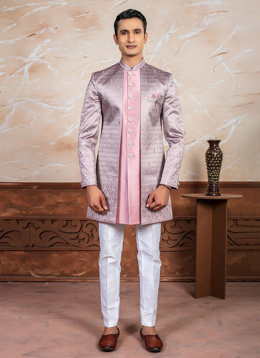 Embroidered Silk Lavender, Pink Indo Western - M8344