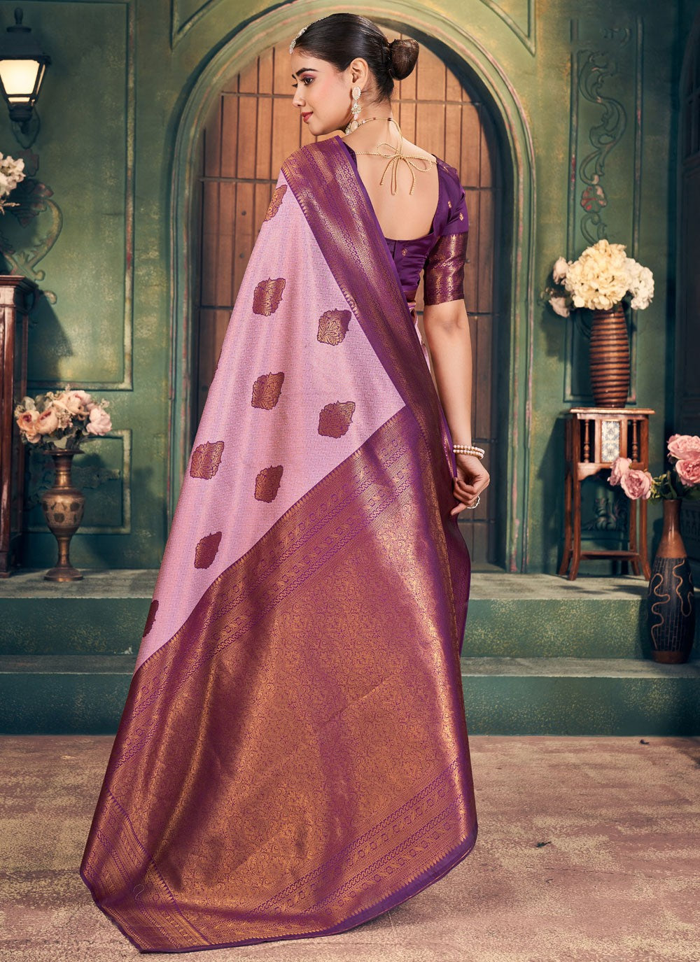 Designer Weaving Zari Lavender, Pink Silk Saree S13415