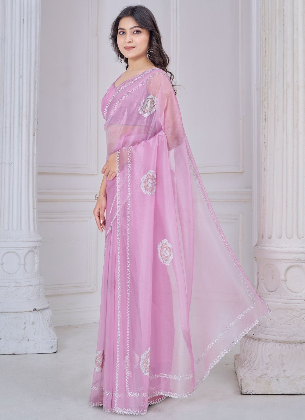 Swarovski Organza Lavender Trendy Saree S15118