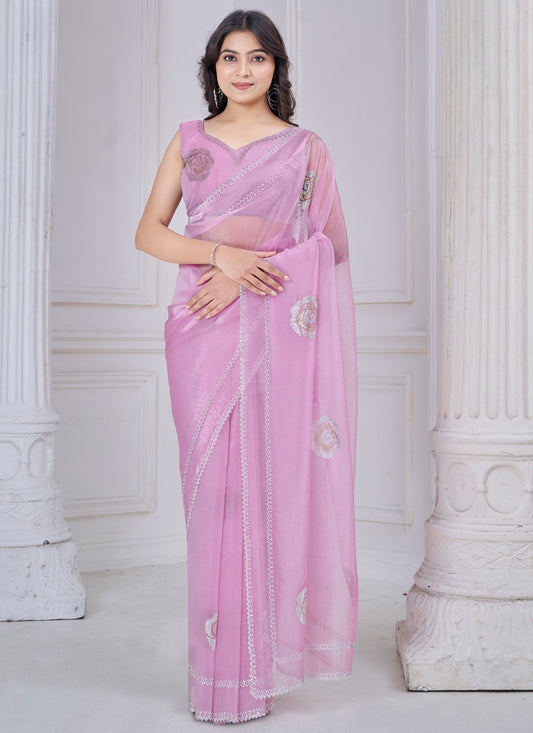 Swarovski Organza Lavender Trendy Saree S15118