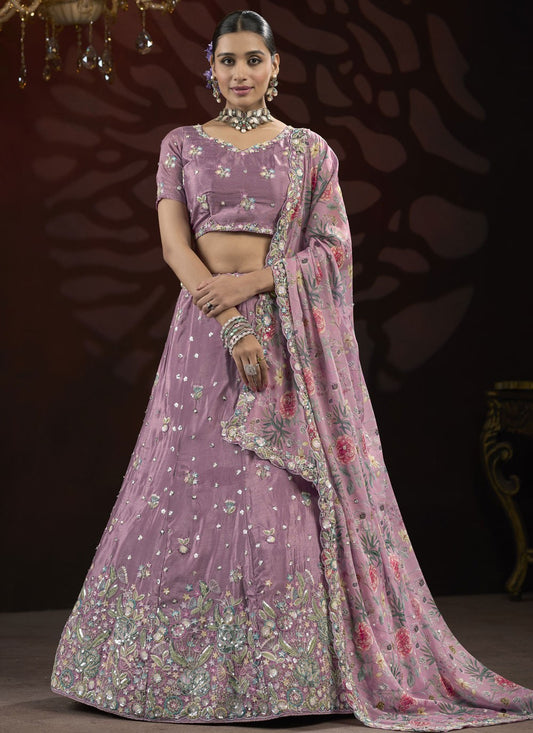 Embroidered Net Lavender, Purple Lehenga - L3215