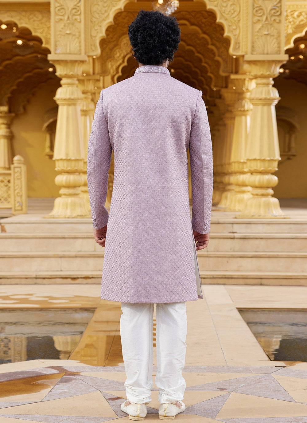 Machine Embroidery Art Silk Lavender Sherwani - M6103