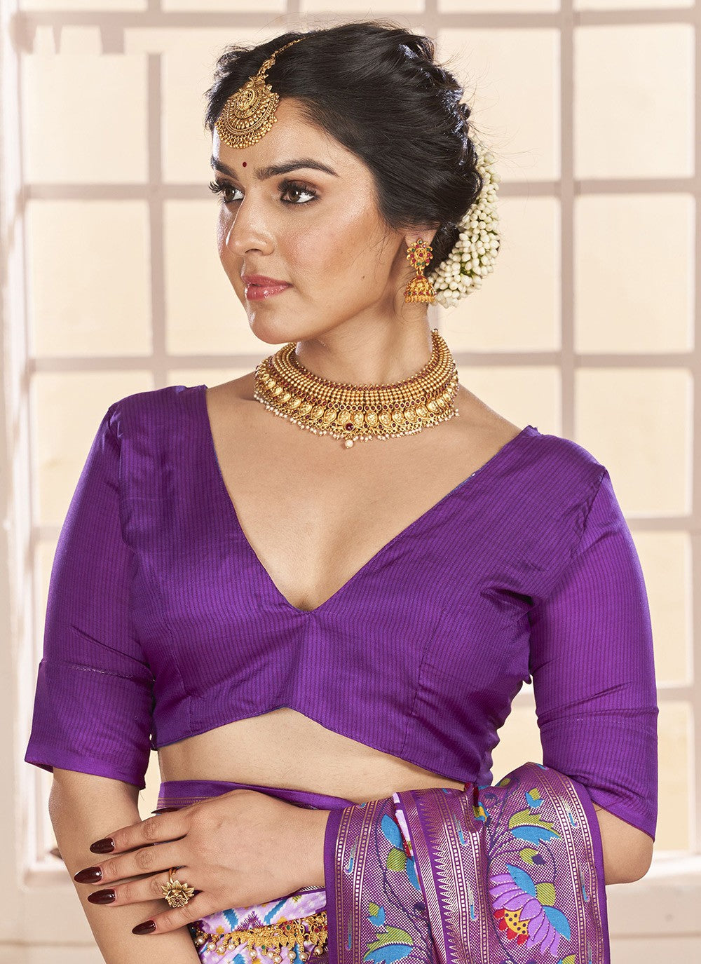 Border Work Cotton Silk Lavender Contemporary Saree S15288