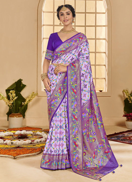Border Work Cotton Silk Lavender Contemporary Saree S15288