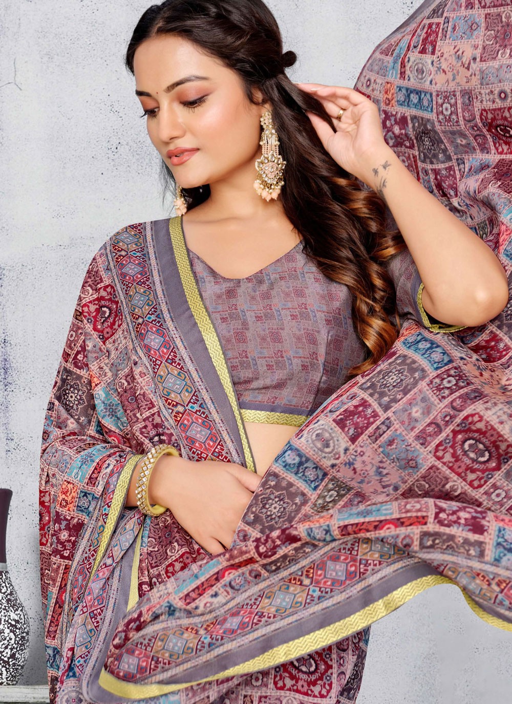 Classic Saree Printed Lavender Pure Crepe S12517