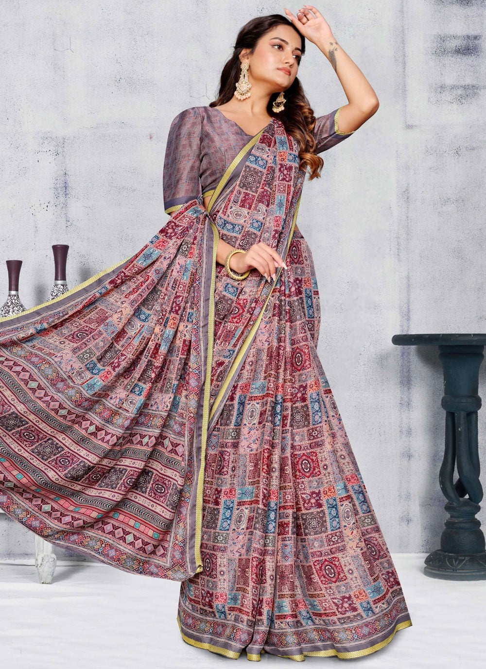 Classic Saree Printed Lavender Pure Crepe Saree S12517