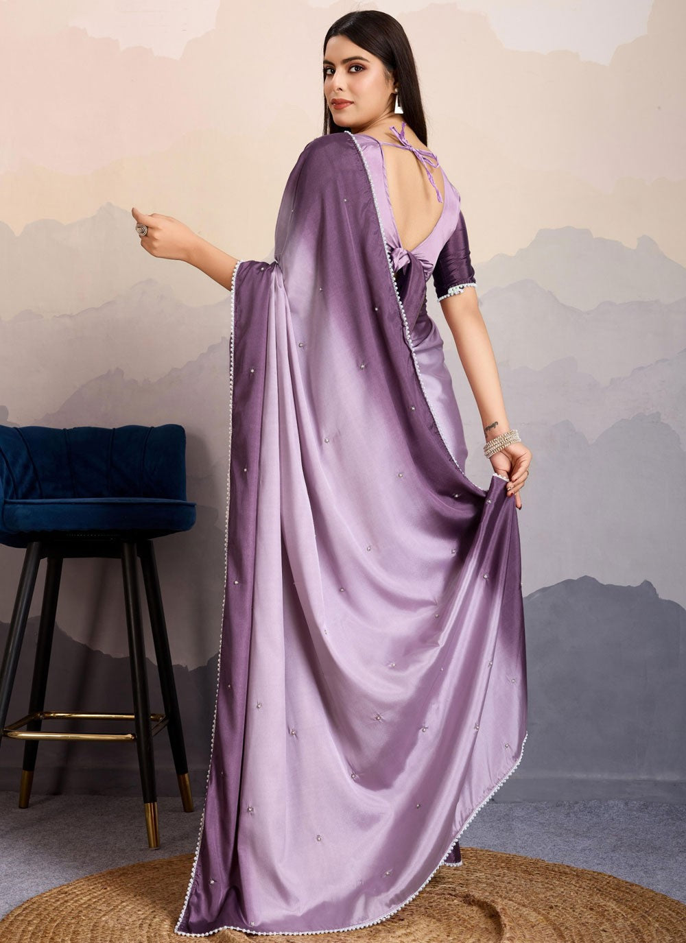 Moti Pure Crepe Lavender Saree S14249