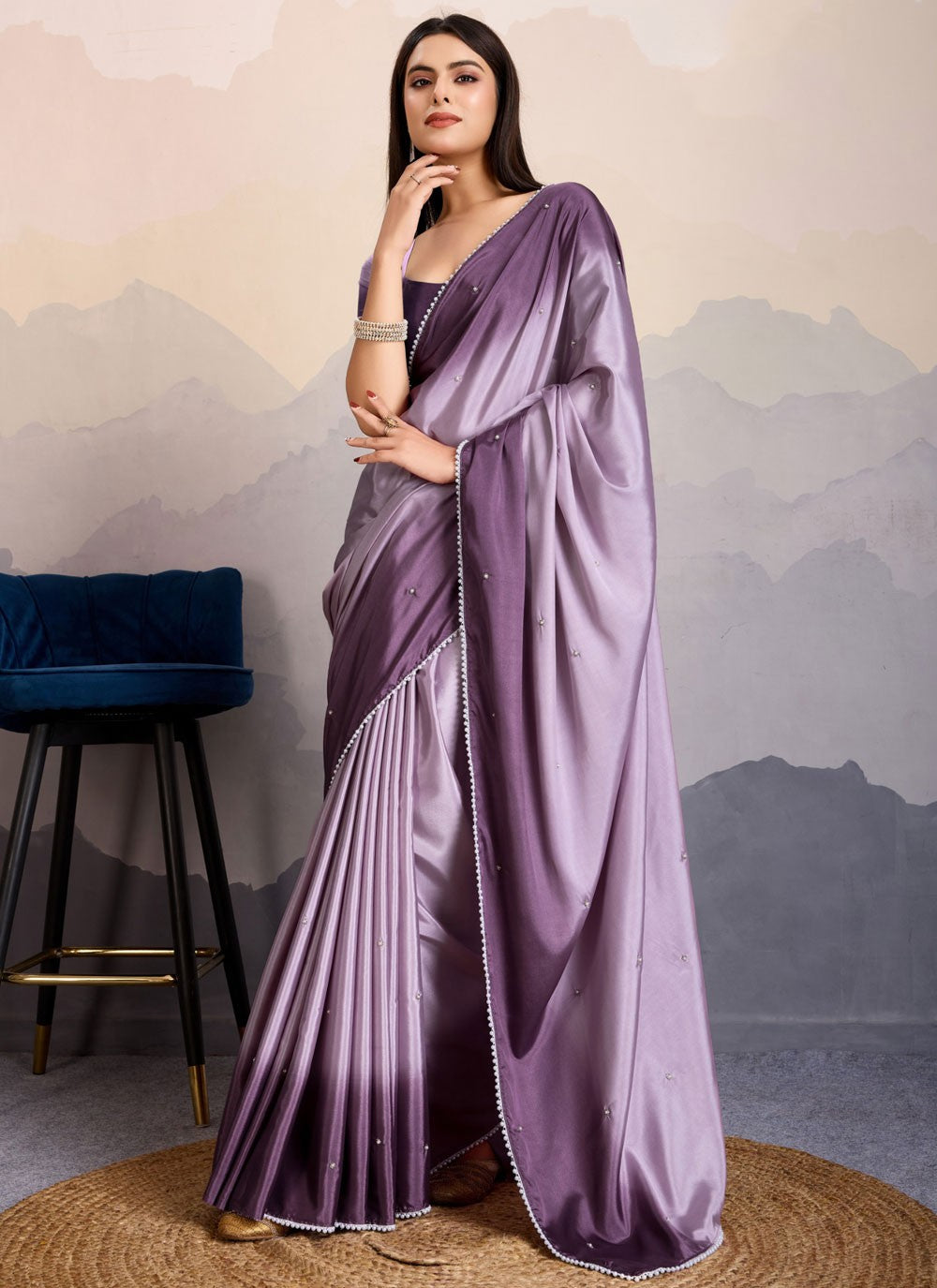 Moti Pure Crepe Lavender Saree S14249