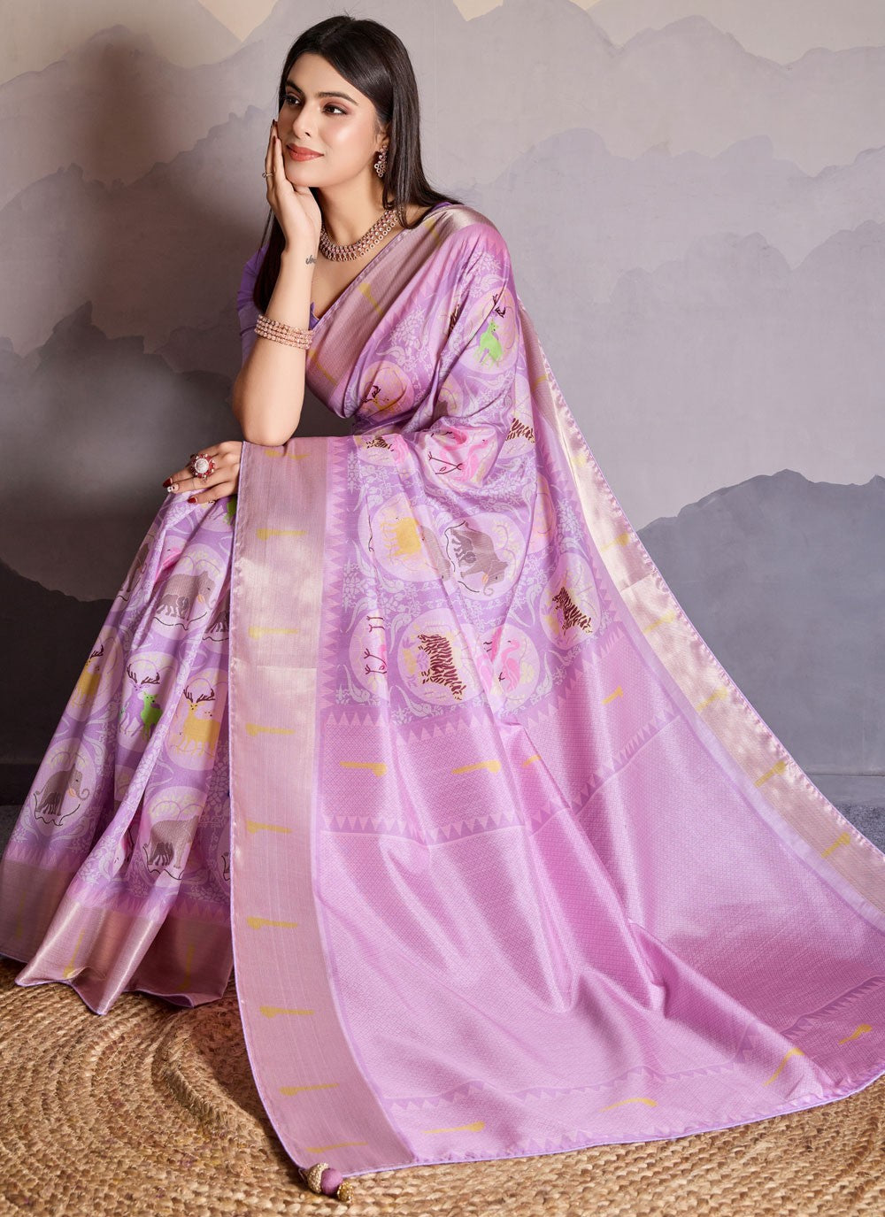 Digital Print Pure Dola Lavender Trendy Saree S14913