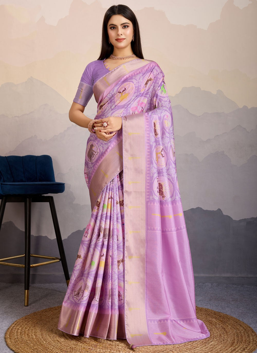 Digital Print Pure Dola Lavender Trendy Saree S14913