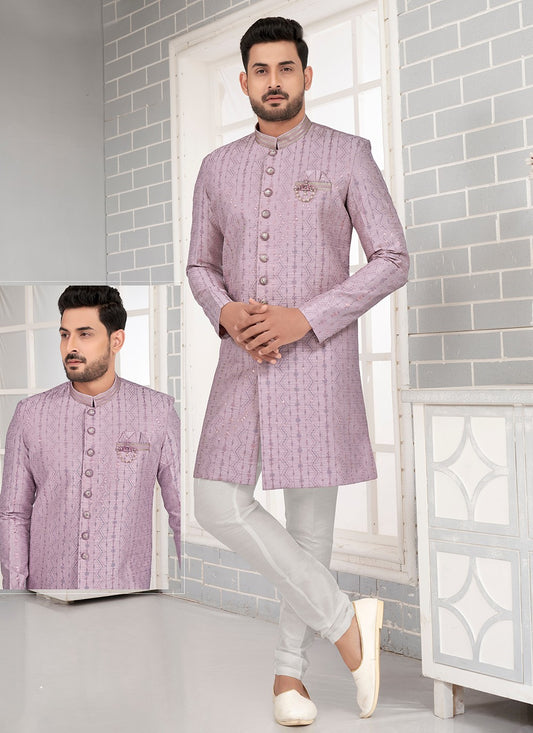 Embroidered Art Silk Lavender Indo Western - M6456