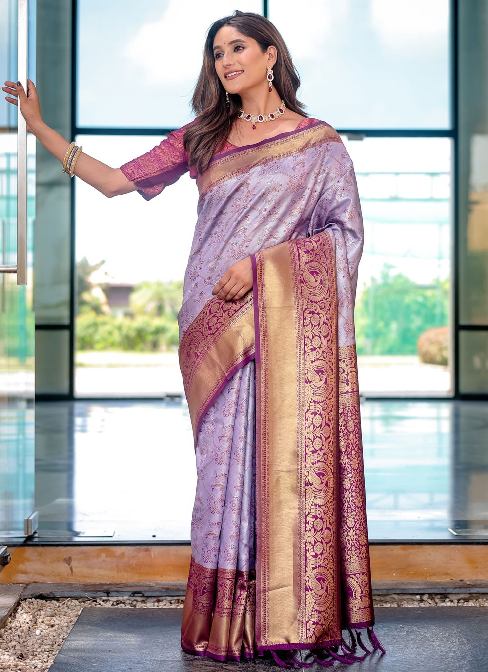 Contemporary Woven Lavender Malbari Silk S12343