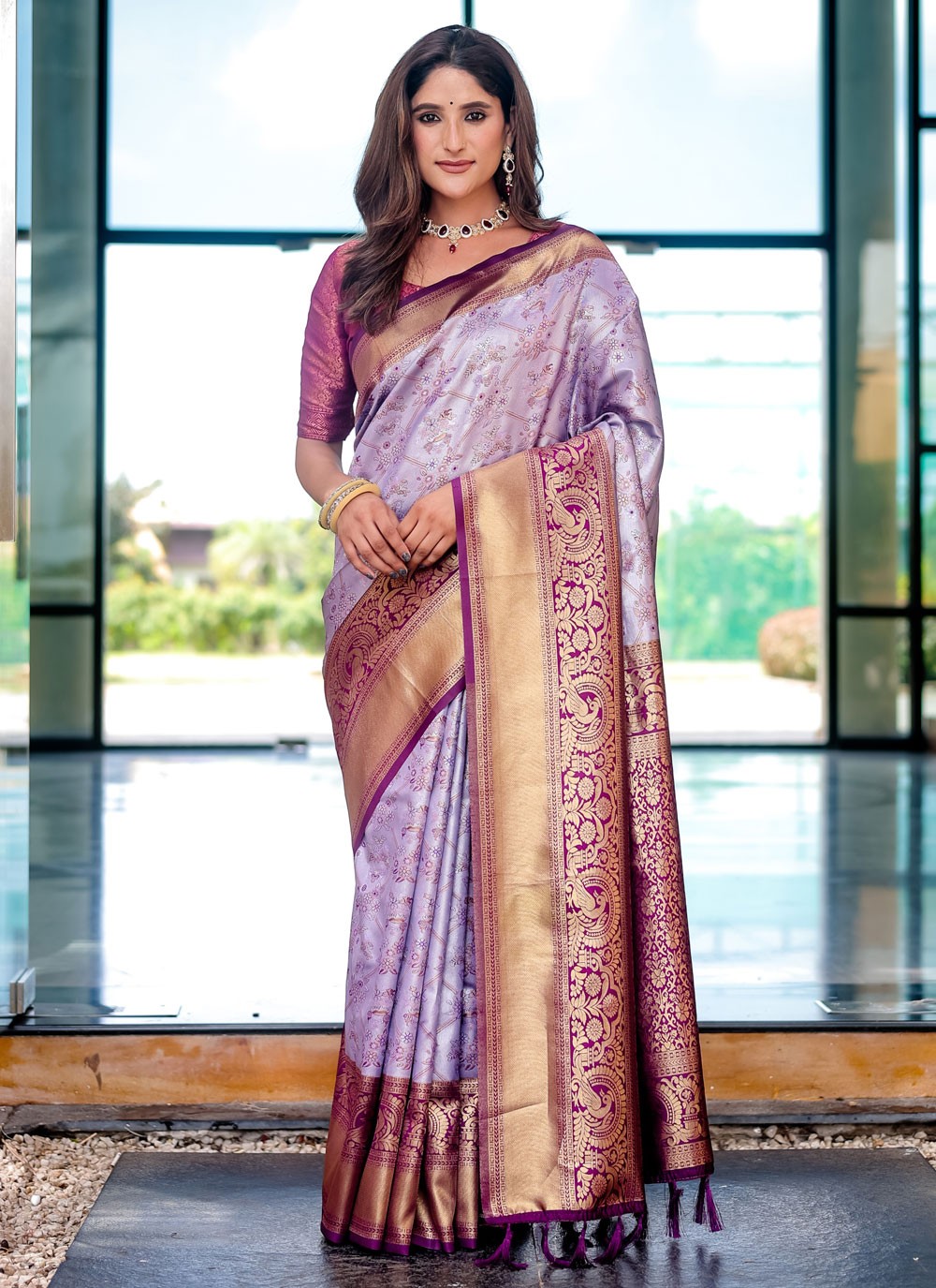 Contemporary Woven Lavender Malbari Silk Saree S12343