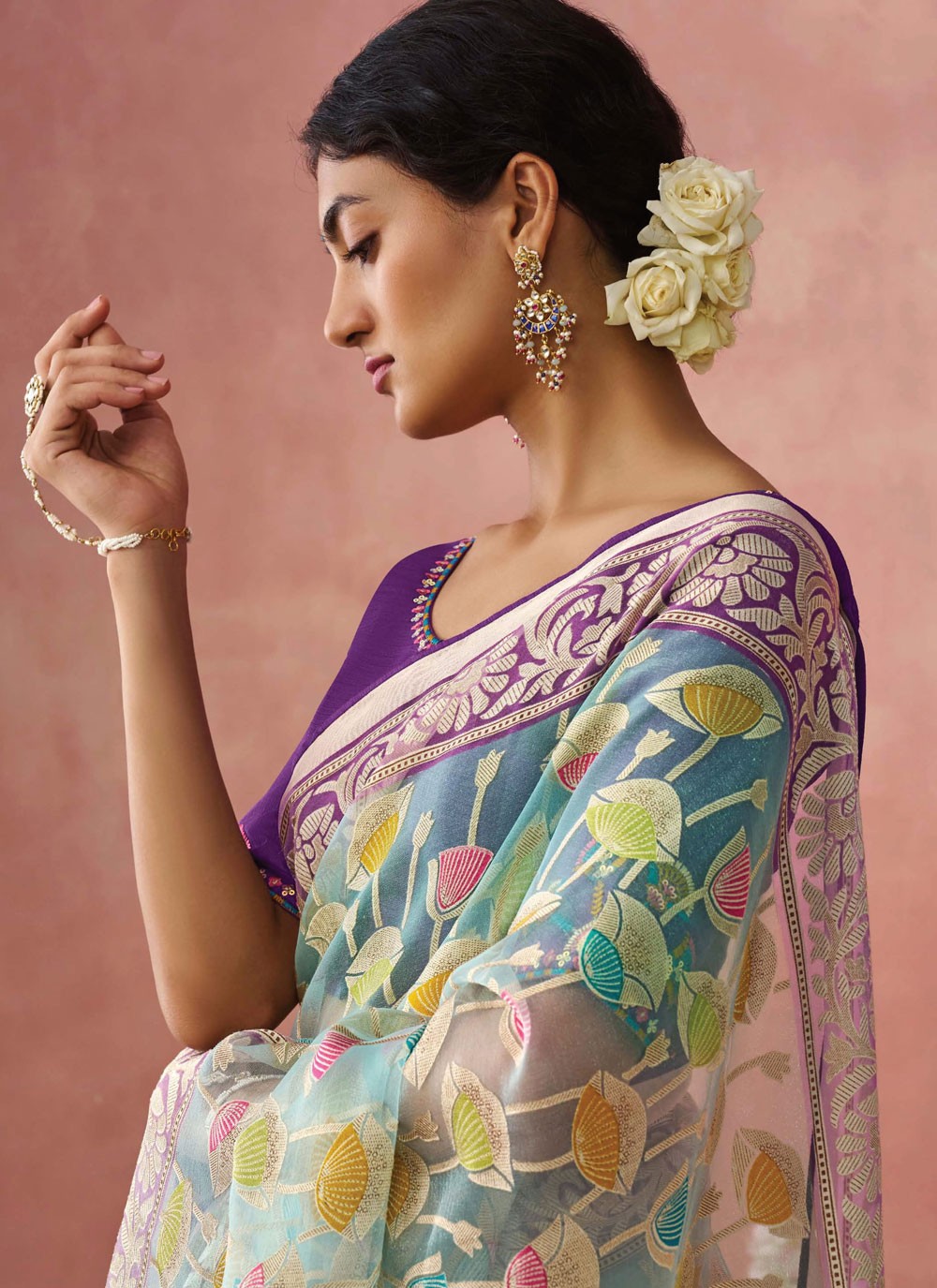 Classic Printed Brasso Saree - S7431