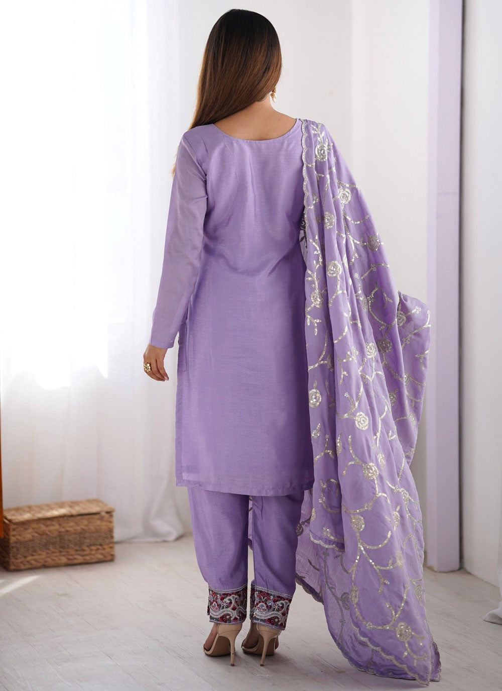 Pant Style Suit Embroidered, Sequins, Thread Lavender T7041
