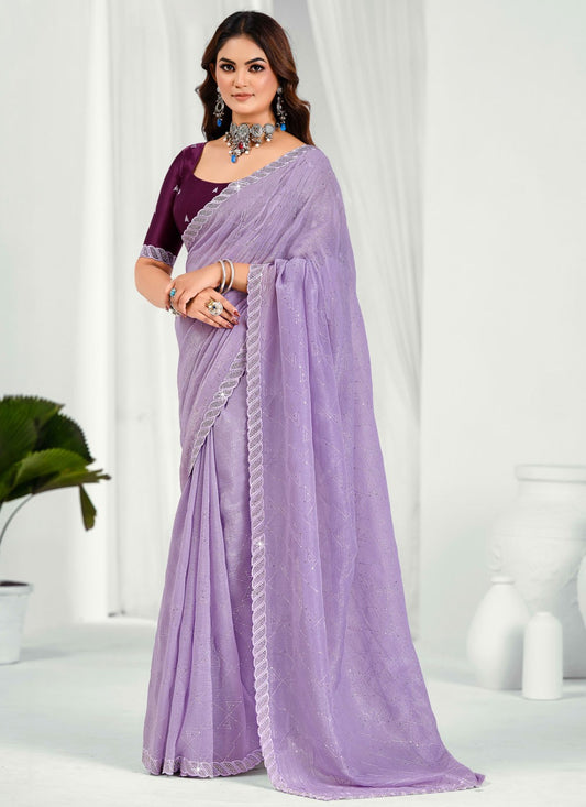 Lavender Silk Classic Saree Embroidered S20504