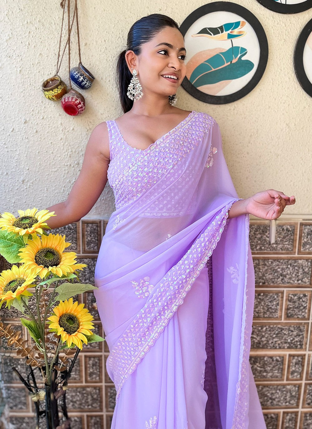Traditional Embroidered Georgette Saree - S9743