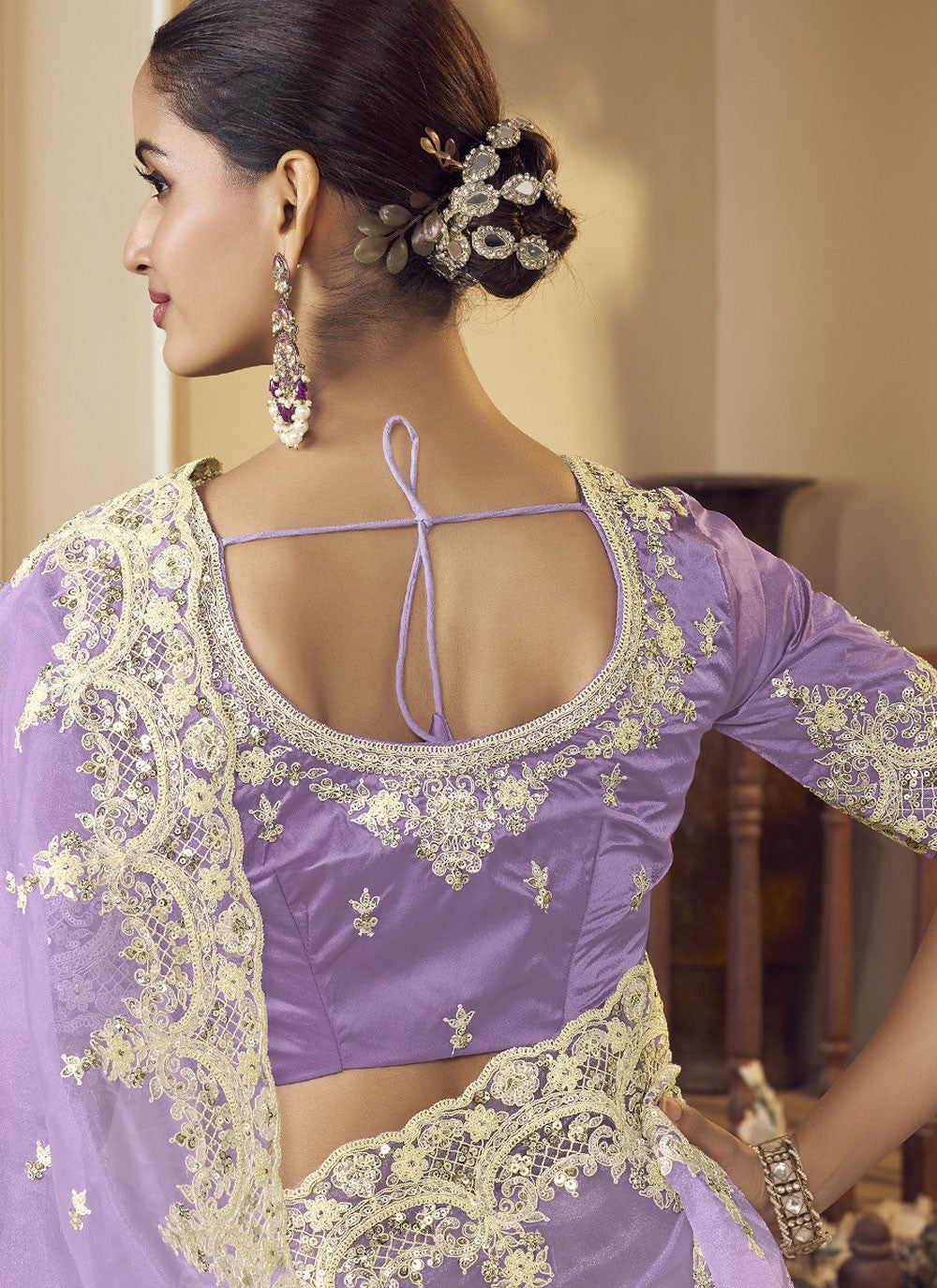 Classic Saree Embroidered Lavender Fancy Fabric S12375