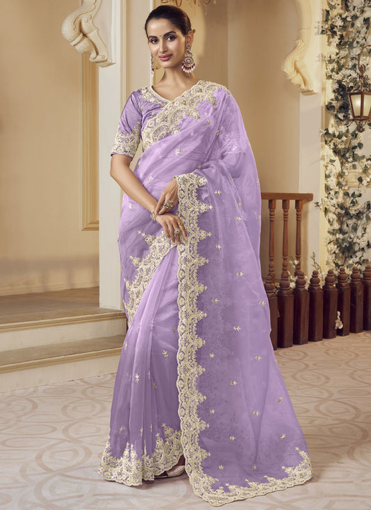 Classic Saree Embroidered Lavender Fancy Fabric S12375
