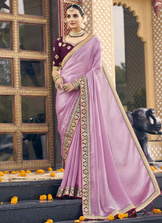 Border Work Silk Lavender Classic Saree S15360