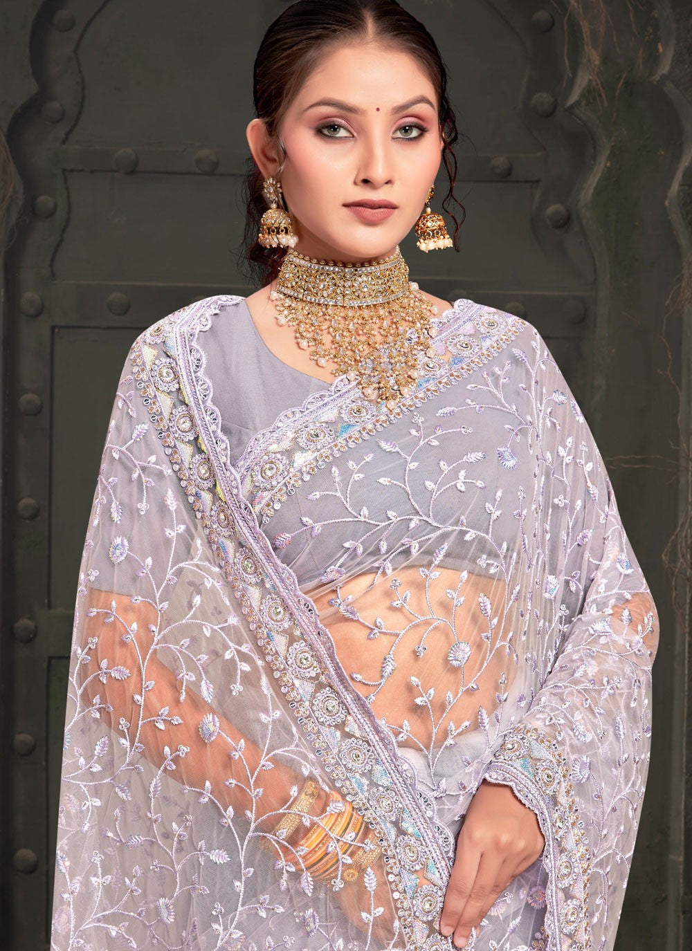 Classic Embroidered Net Saree - S7952