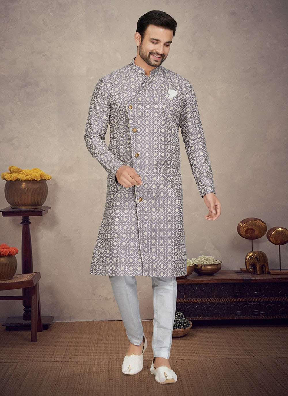 Fancy Work Lucknowi Lavender Indo Western - M5969