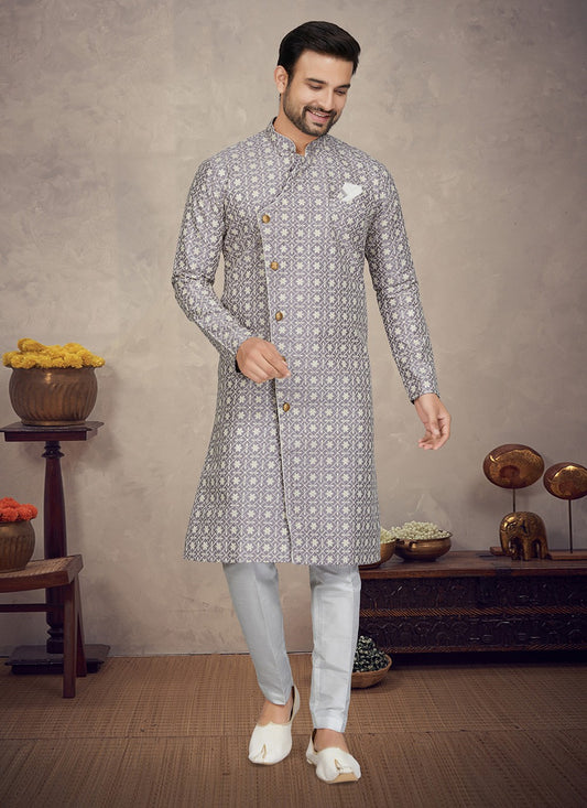 Fancy Work Lucknowi Lavender Indo Western - M5969