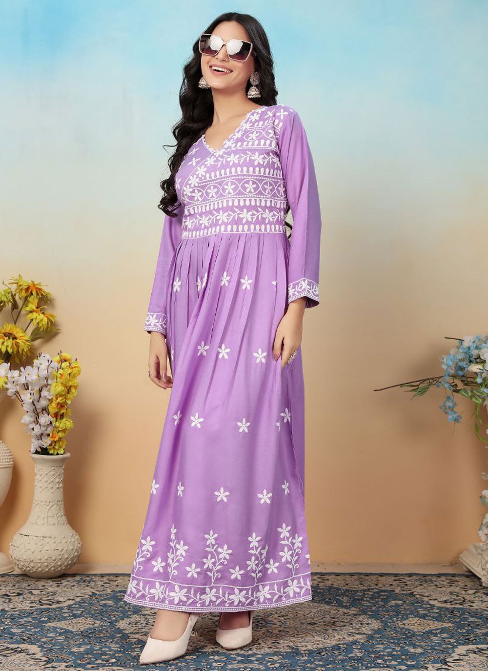 Chikankari Work Rayon Gown - G1787