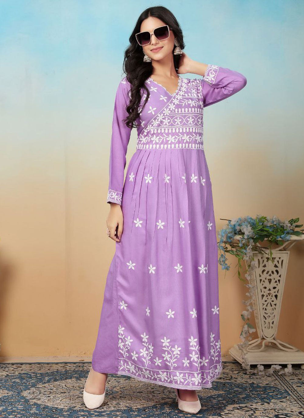 Chikankari Work Rayon Gown - G1787