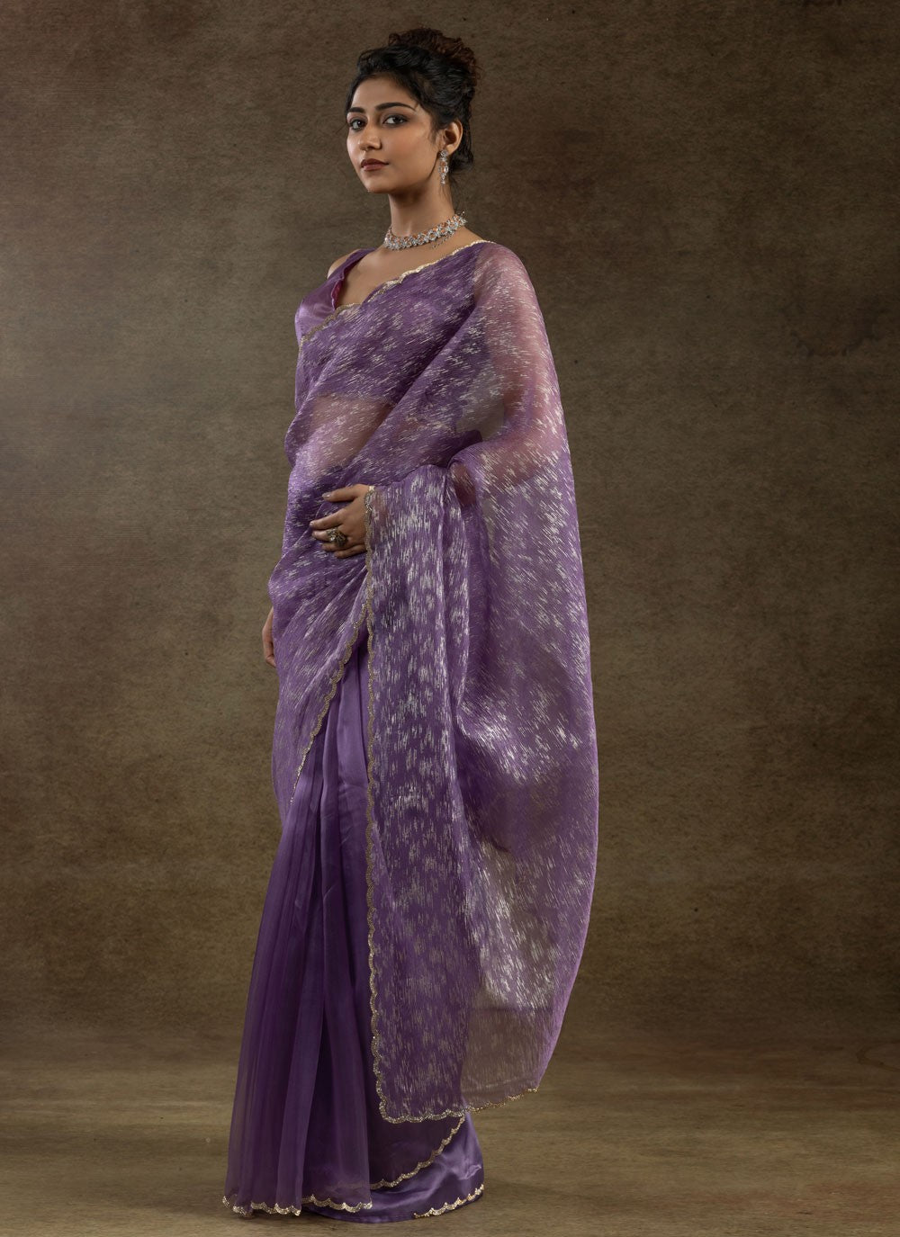Cut Work Crush Lavender Classic Saree S15573