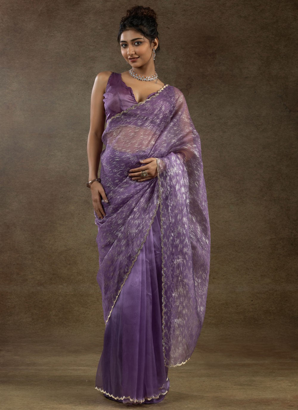 Cut Work Crush Lavender Classic Saree S15573