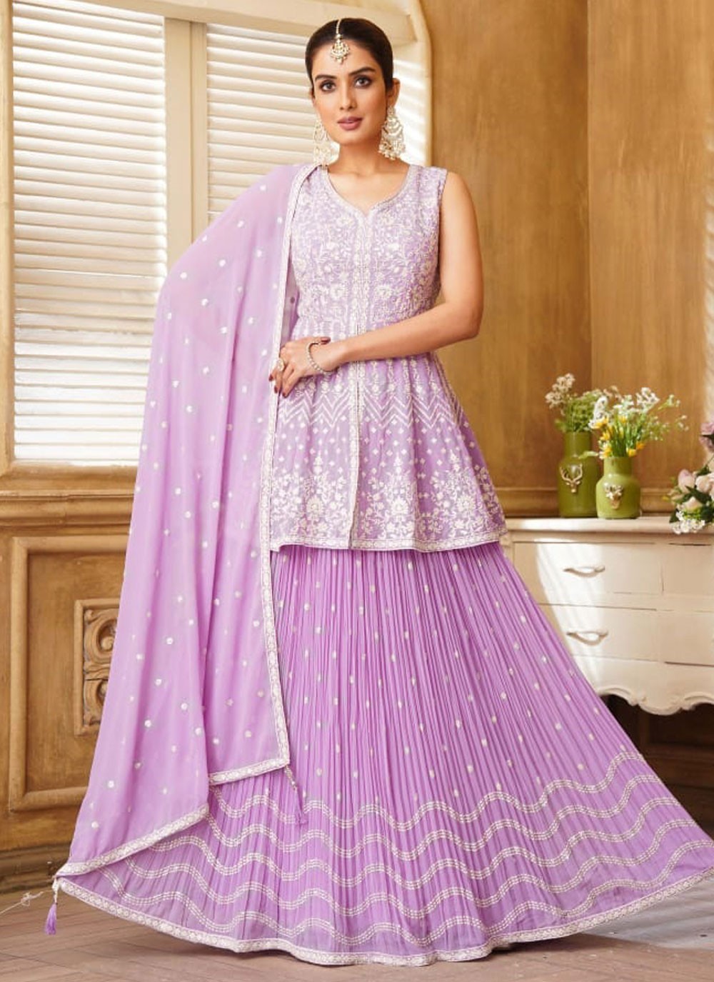 Embroidered Georgette Lavender Lehenga - L3407
