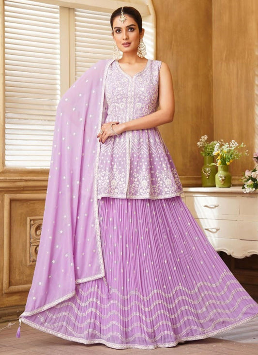Embroidered Georgette Lavender Lehenga - L3407
