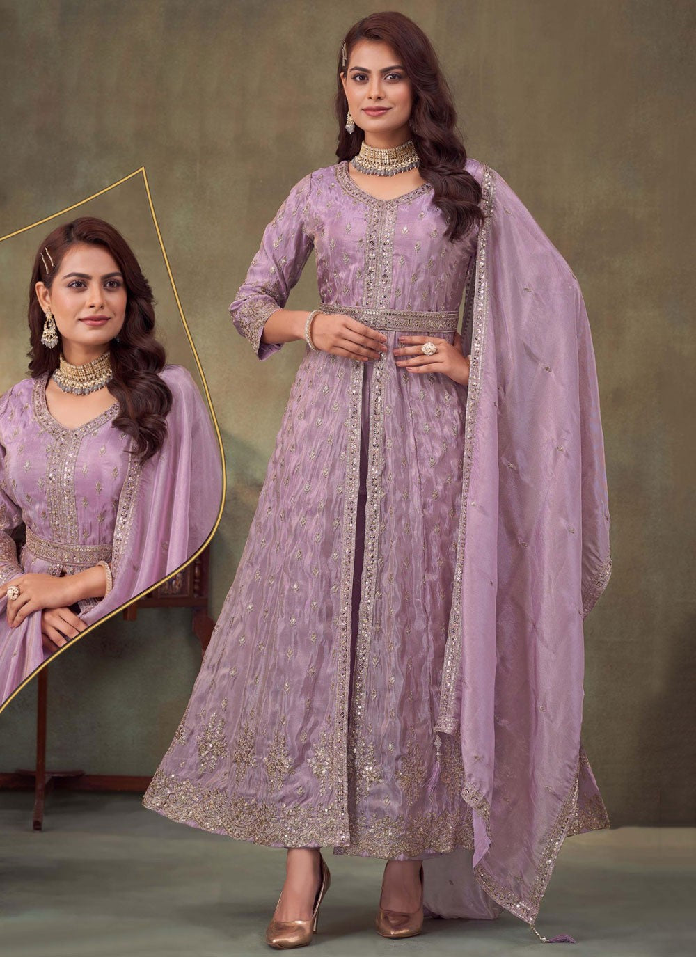 Anarkali Embroidered, Sequins, Zari Lavender T7768