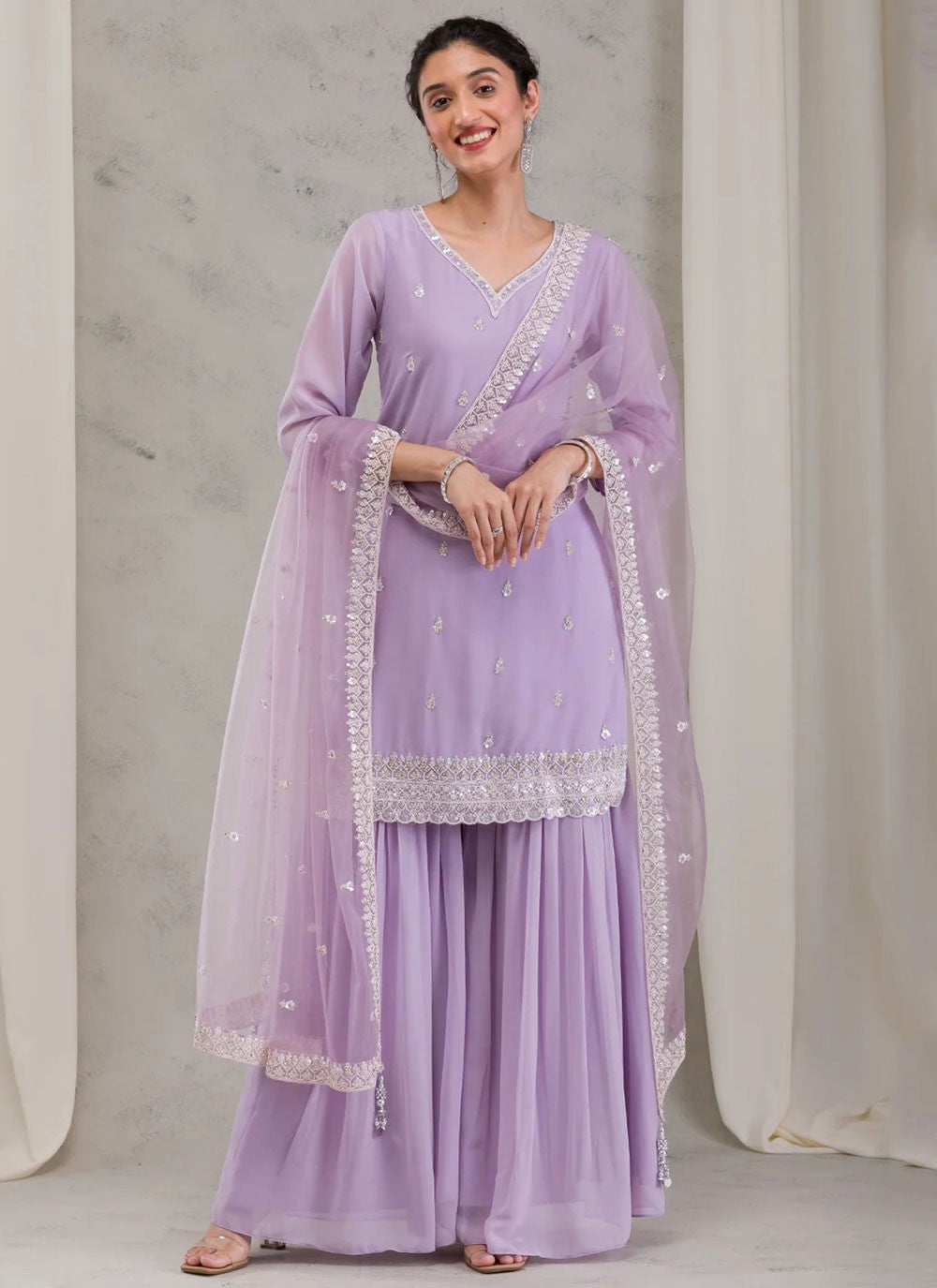 Salwar Suit Embroidered Lavender Georgette T5531