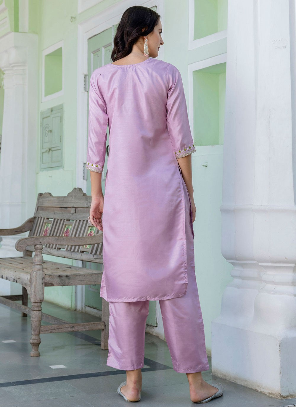Pant Style Suit Embroidered Lavender T7127