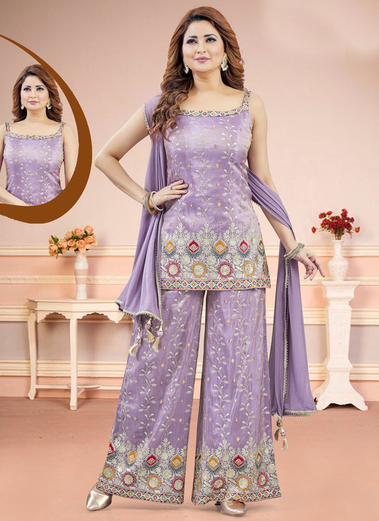 Salwar Suit Embroidered Lavender Silk T5840