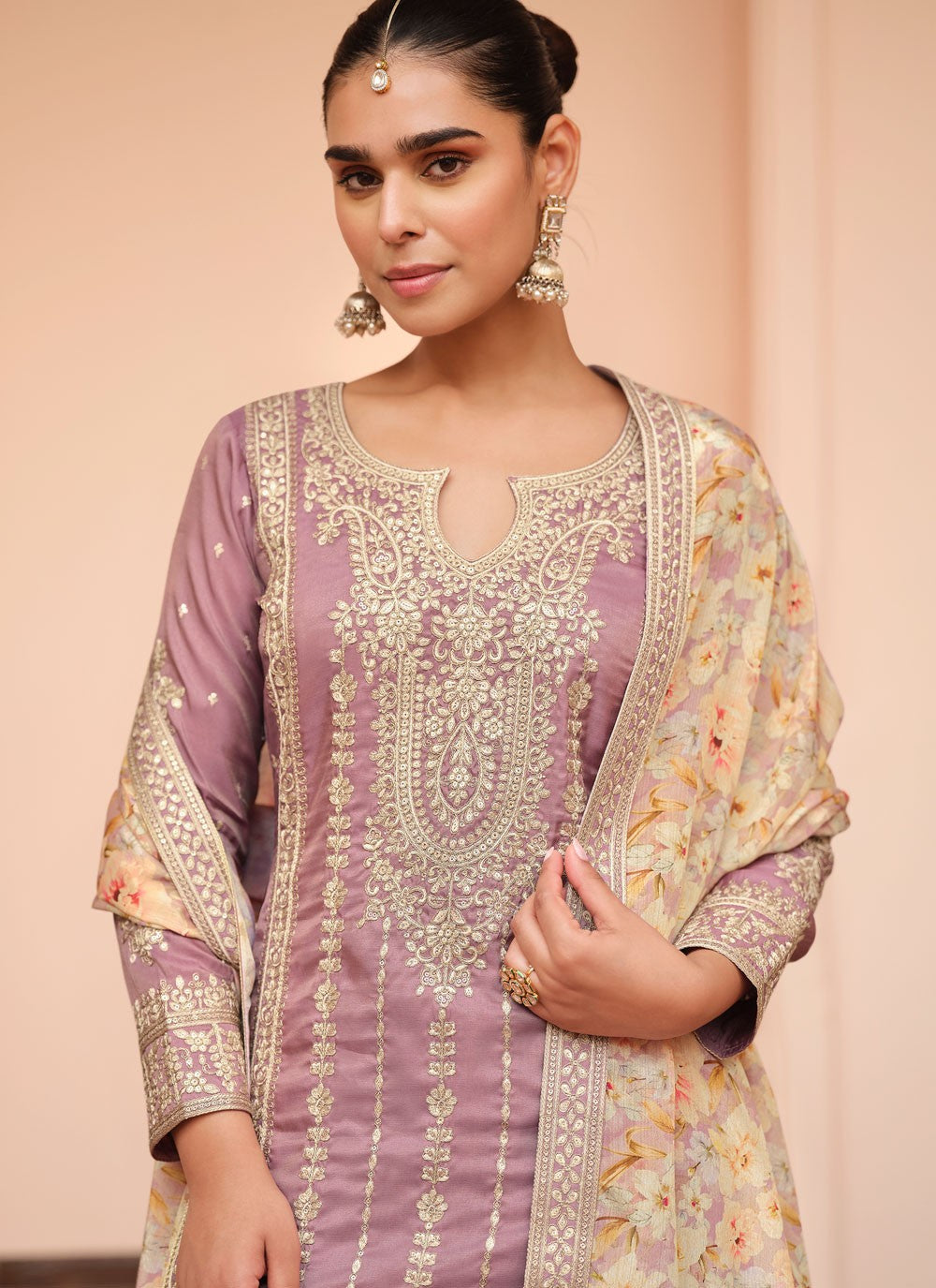 Palazzo Suit Embroidered Lavender T8667