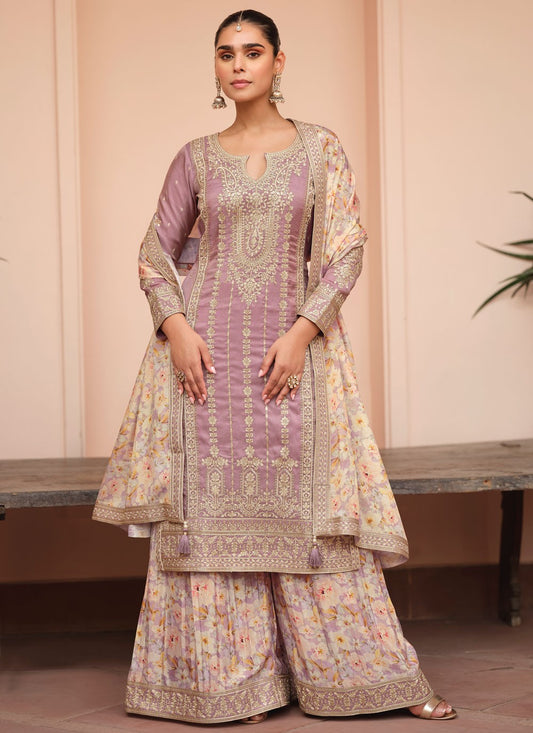 Palazzo Suit Embroidered Lavender T8667