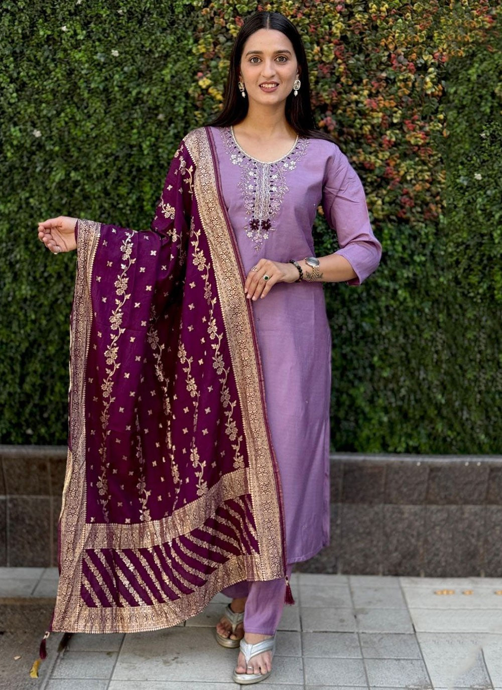 Embroidered Silk Lavender Salwar Suit T6271