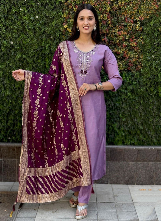 Embroidered Silk Lavender Salwar Suit T6271