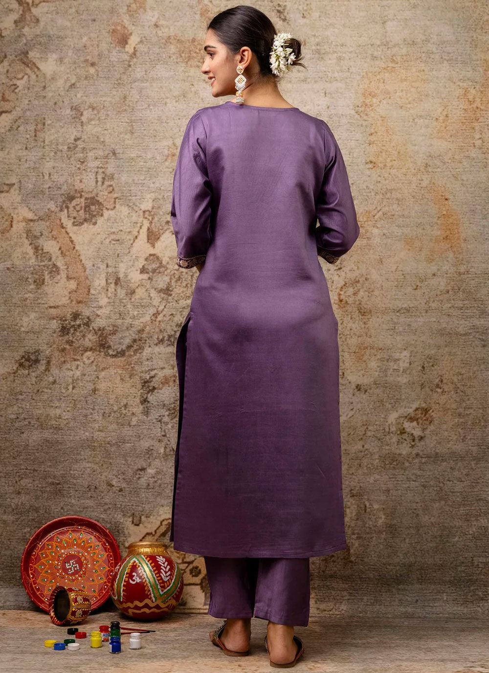 Pant Style Suit Embroidered, Zari Lavender T6913