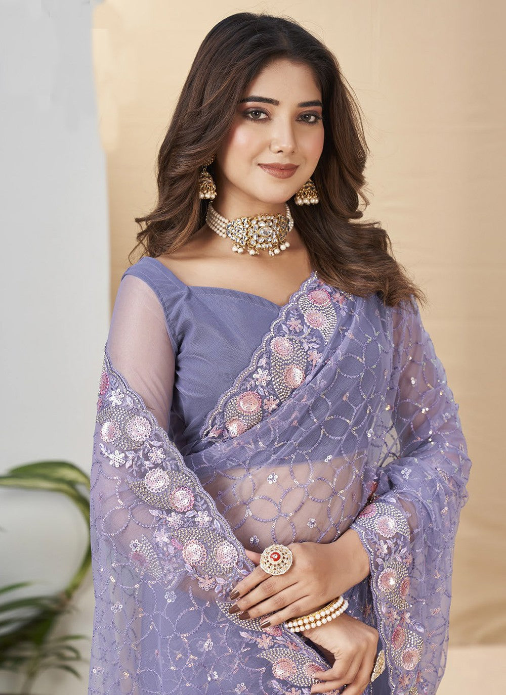 Trendy Embroidered Fancy Fabric Saree - S5206