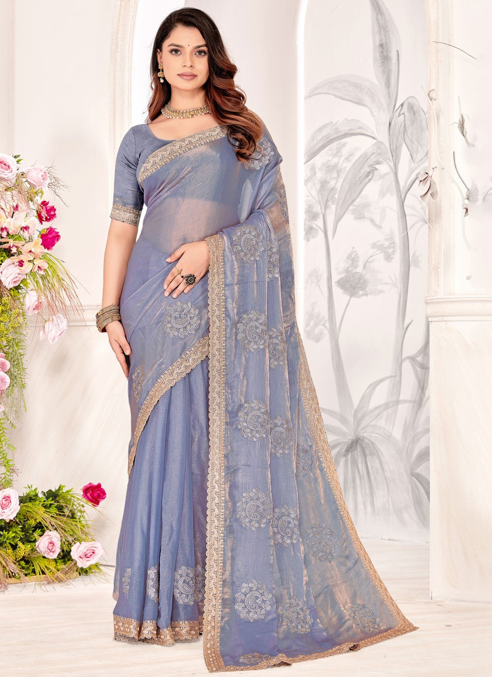 Lavender Silk Trendy Saree Embroidered, Resham, Swarovski, Zari S16116